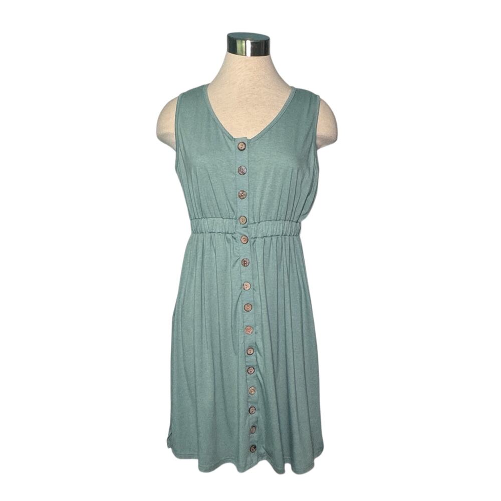 Dusty Teal M/L Sleeveless Button Front Dress with Pockets NWT